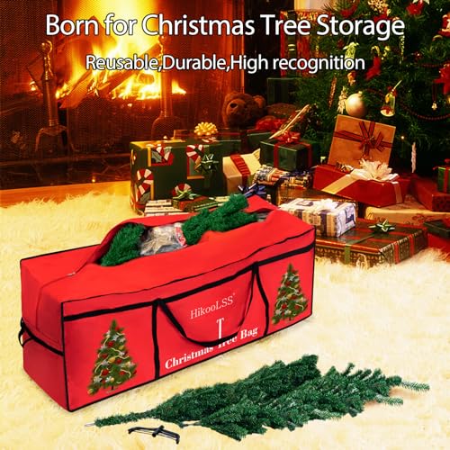 HikooLSS Christmas Tree Bag, 7.5 Ft Christmas Tree Storage Bag, Reusable Heavy Duty 600D Oxford Santa Tree Box/Container/Holder for Big Artificial Xmas Tree/Holiday Trees Red(60X18X25in) - Image 2