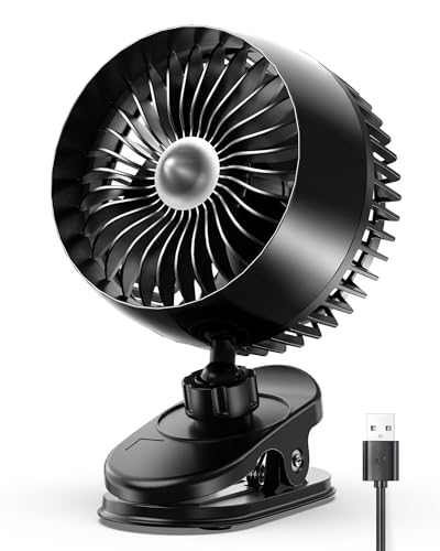 Koonie USB Clip on Fan, Strong Wind Ultra Quiet Small Desk Fan with Strong Clamp, More Than 360° Adjustable, 3 Speeds USB-C Corded Powered, Mini Personal Fan for Home Office Desktop Black - Image 1