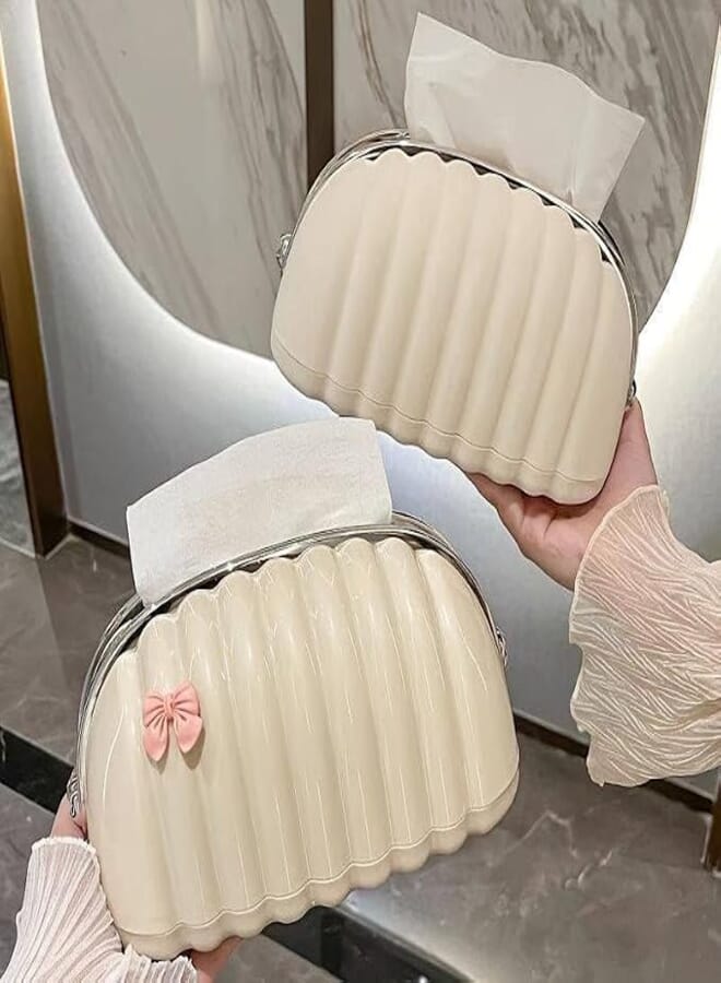 Tissue Box Feminine Design Tissue Box Bag with Attractive Bowknot Perfect for Office or Guest Room Decor with Zipper Top, Stylish and Easy to Use (1 Pack)