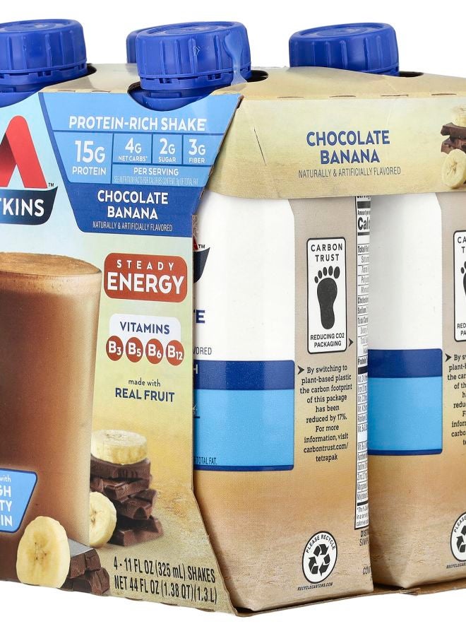 Atkins شيك غني بالبروتين بنكهة الشوكولاتة والموز 4 شيكات 11 أونصة سائلة (325 مل) لكل منها - Image 2