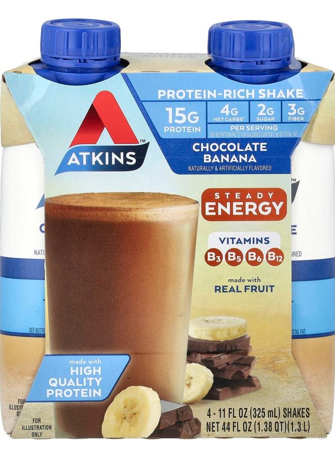 Atkins شيك غني بالبروتين بنكهة الشوكولاتة والموز 4 شيكات 11 أونصة سائلة (325 مل) لكل منها - Image 1