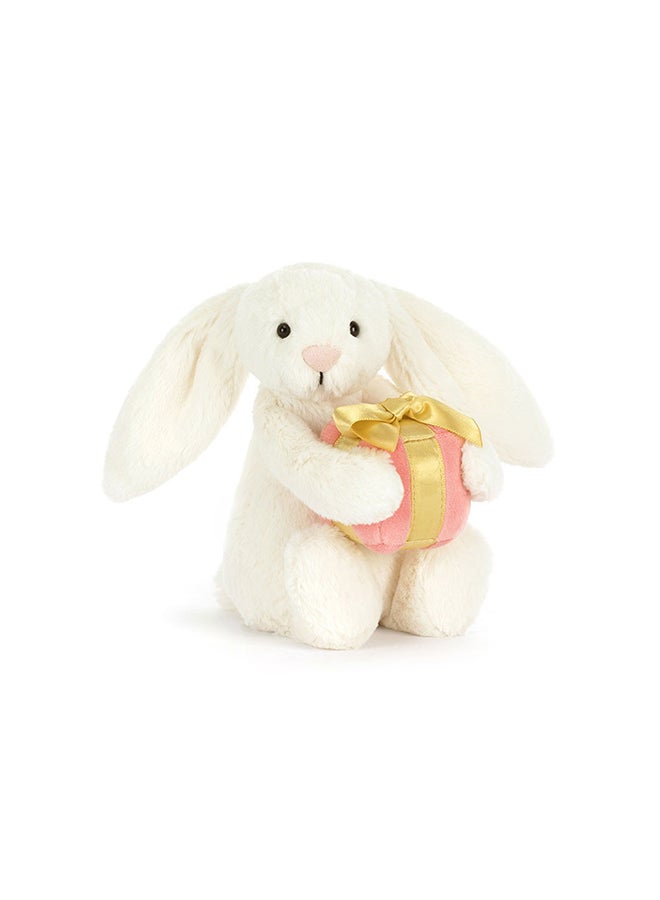 Jellycat أرنب خجول مع هدية 15 سم، أرنب قشدي ناعم يحمل هدية، لعبة هدية لطيفة للأطفال والرضع والمناسبات الخاصة - Image 1