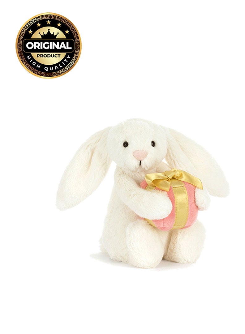 Jellycat Bashful Bunny With Present 15 cm, Soft Cream Plush Bunny Holding Gift, Cute Gift Toy for Babies, Kids & Special Occasions - Image 1