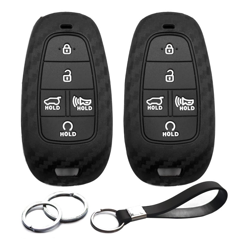 INFIPAR 2pcs Compatible with Hyundai Palisade Tucson Santa Cruz Santa Fe Sonata Ioniq Key Fob Cover Case Key Chain Protector Keyless Entry Carbon Fiber Looks Remote Smart 5 Buttons Holder