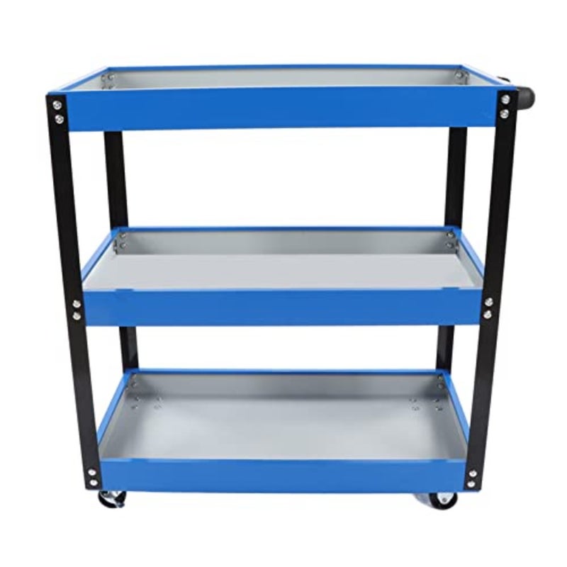 3-Tier Trolley Cart Heavy-Duty Metal Service Tool Cart with 4 Lockable Casters Ergonomic Handle 110 Lbs Capacity Rolling Mechanic Tool Organizer for Garage, Warehouse, Workshop Black Steel Construction Compact Rolling Storage Solution - Image 4