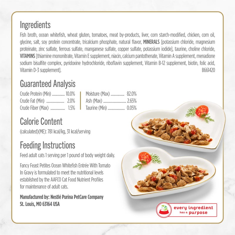 Fancy Feast Purina Fancy Feast Petites Ocean Whitefish Entree With Tomato in Gravy Gourmet Wet Cat Food - (Pack of 12) 2.8 oz. Tubs - Image 5