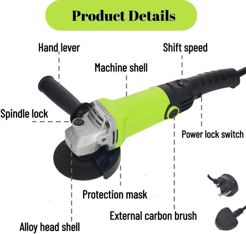مطحنة زاوية جيرزون 950 واط مع سرعة قابلة للتعديل، قطر طحن مطحنة الزاوية 100 مم مع مجموعة رأس تبديل متعددة الوظائف لمطحنة الزاوية (مجموعة مطحنة الزاوية) - Image 2