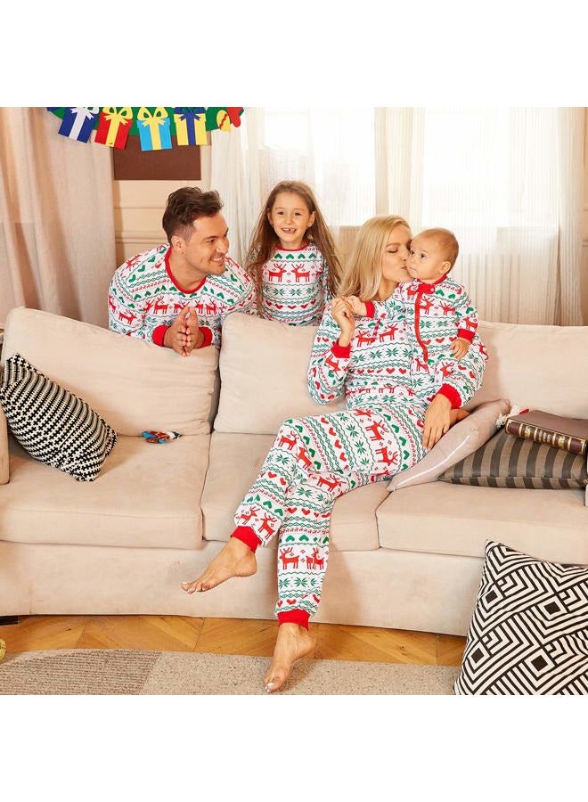 PopReal Matching Chirstmas Family Pajamas Set Sleepwear Reindeer Pjs Boy Girl White - Image 4