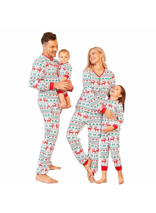 PopReal Matching Chirstmas Family Pajamas Set Sleepwear Reindeer Pjs Boy Girl White - Image 1