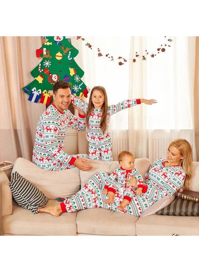 PopReal Matching Chirstmas Family Pajamas Set Sleepwear Reindeer Pjs Boy Girl White - Image 3
