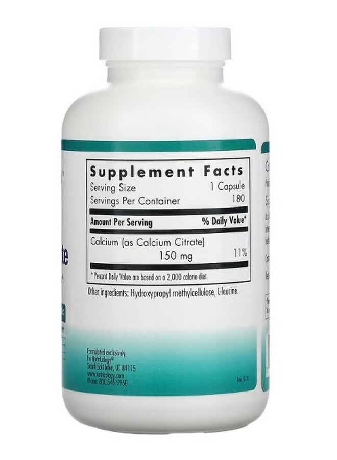 Nutricology Calcium Citrate 180 Vegetarian Capsules - Image 2