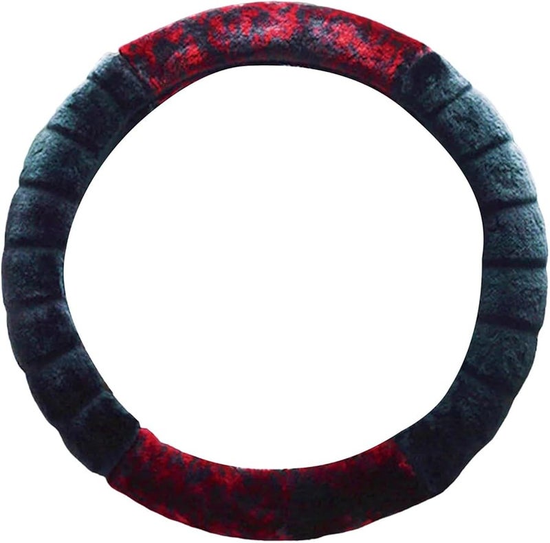 Winter Fluffy Leopard Print Steering Wheel Cover Anti Slip Black 38cm - Image 1