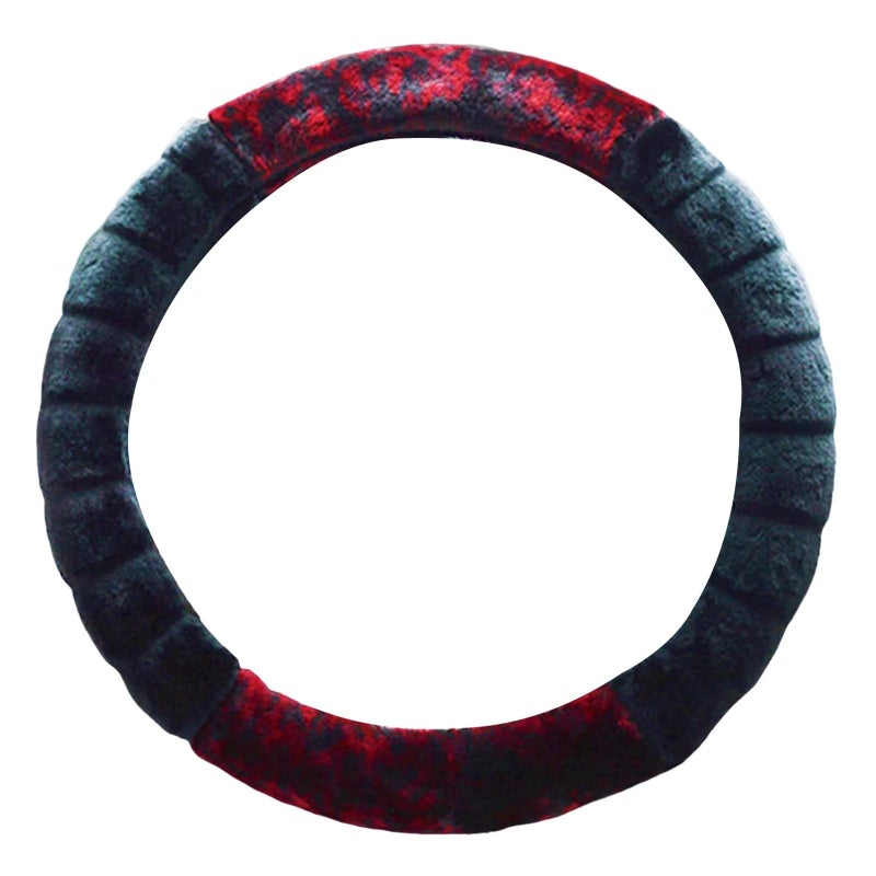 Winter Fluffy Leopard Print Steering Wheel Cover Anti Slip Black 38cm - Image 2