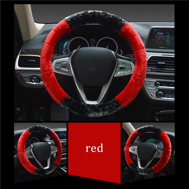 Winter Fluffy Leopard Print Steering Wheel Cover Anti Slip Black 38cm - Image 4