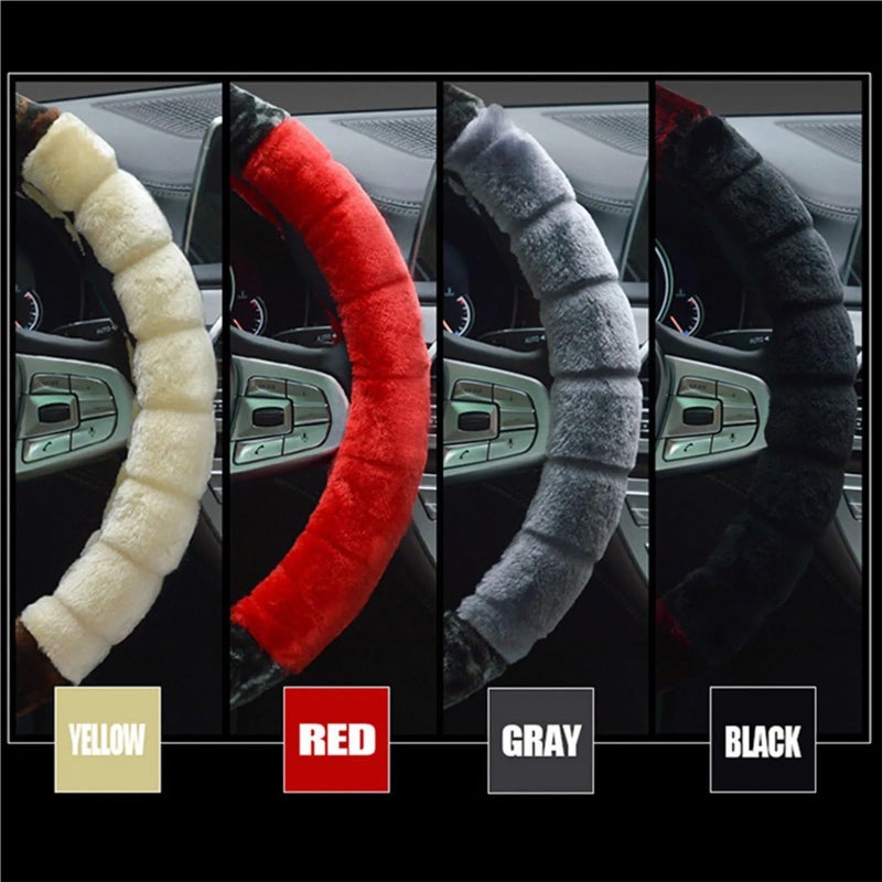 Winter Fluffy Leopard Print Steering Wheel Cover Anti Slip Black 38cm - Image 5