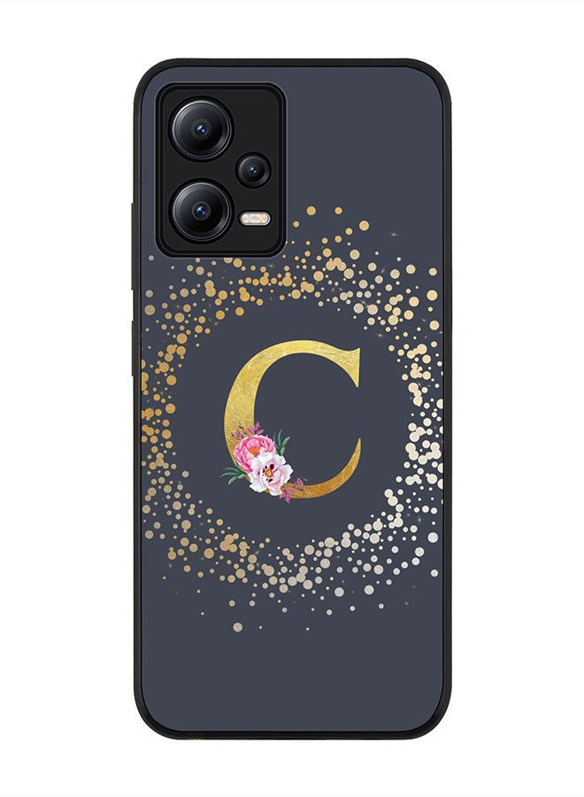 Stylizedd Rugged Black edge case for Poco X5 / Redmi Note 12 5G Slim fit Soft Case Flexible Rubber Edges Anti Drop TPU Gel Thin Cover - Custom Monogram Initial Letter Floral Pattern Alphabet - C - Grey - Image 1