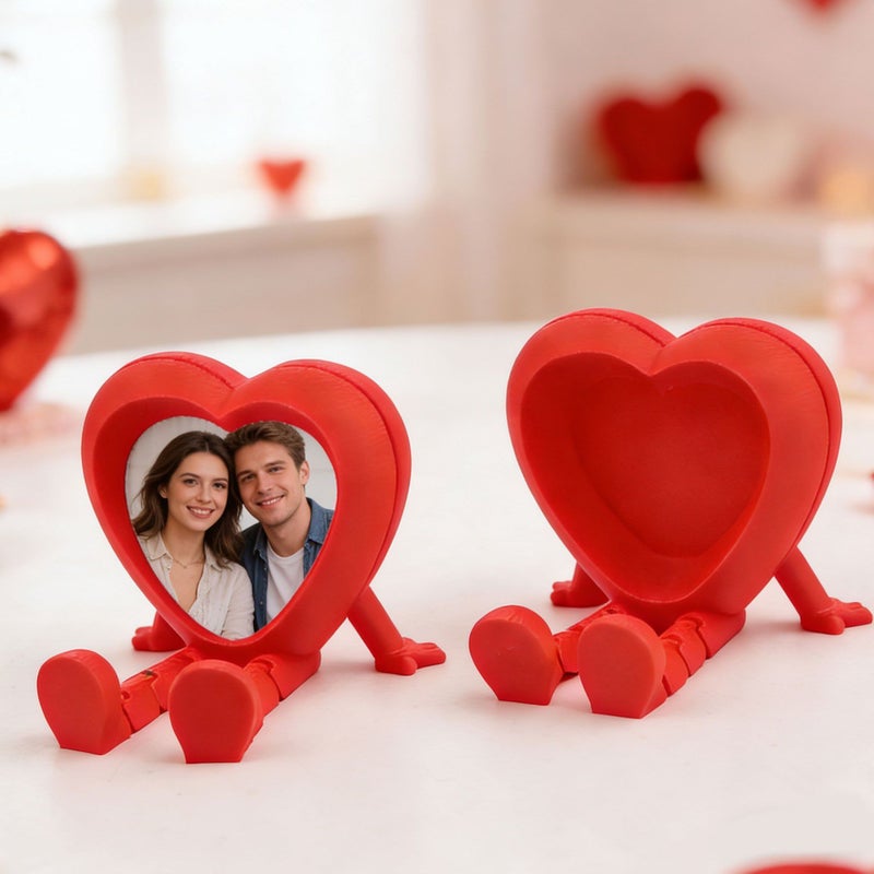 3D Printed Heart Photo Frame Couple Keepsake 2PCS Red Valentine Wedding Decor - Image 1