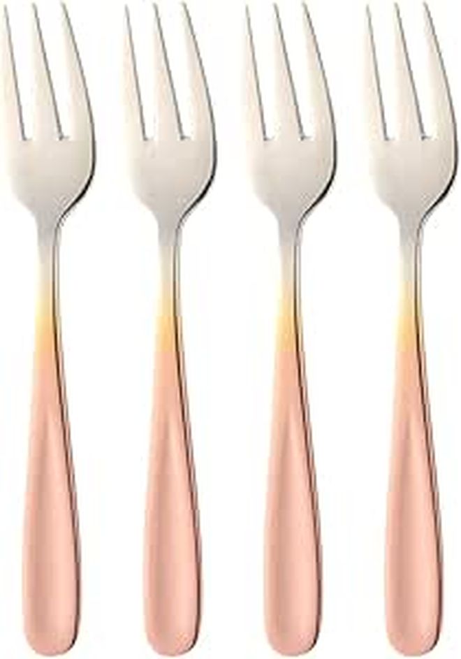4 Stainless Steel Gradient Color Dessert Forks for Cake Salad Seafood Appetizer Serving - Image 1