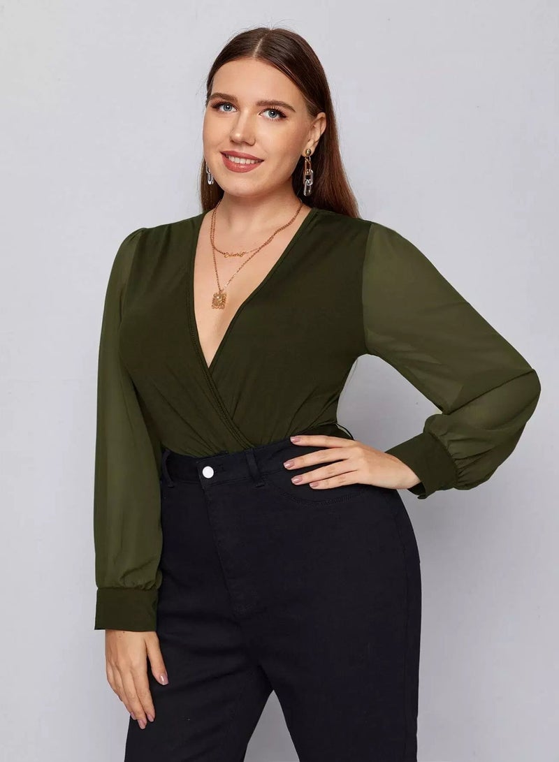 Plus Deep V Neck Surplice Front Bodysuit - Image 4