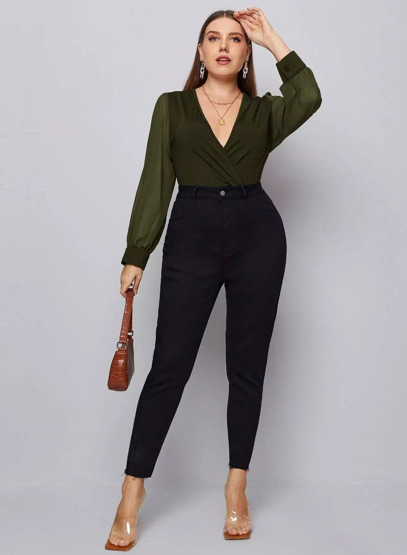 Plus Deep V Neck Surplice Front Bodysuit - Image 3