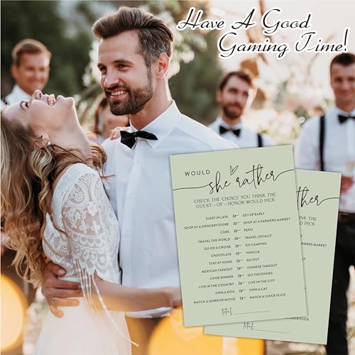 NYCTUG Minimalism Would She Rather Game Cards for Wedding Party, Moss Green Bridal Shower, Mr & Mrs, Newlyweds, Engagement Party Favor & Supplies(30 Pcs) -C02 - Image 4