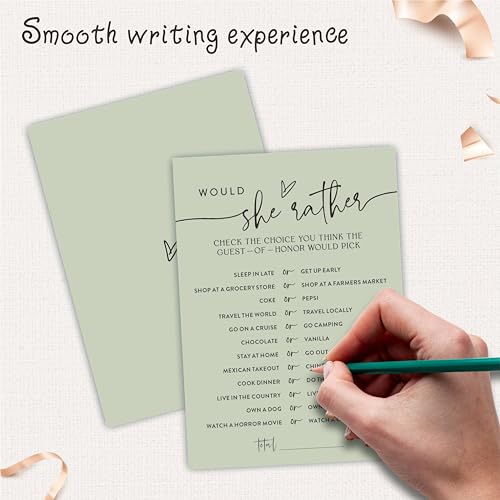 NYCTUG Minimalism Would She Rather Game Cards for Wedding Party, Moss Green Bridal Shower, Mr & Mrs, Newlyweds, Engagement Party Favor & Supplies(30 Pcs) -C02 - Image 3