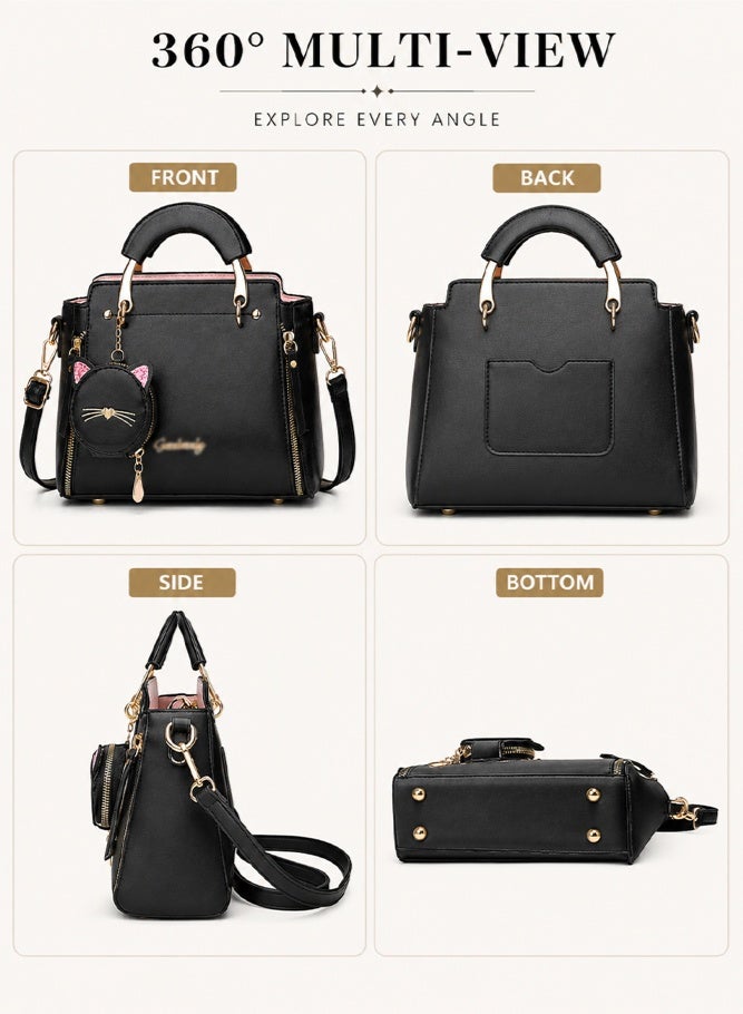 SHABILI Women Tote Bags Crossbody Shoulder Cross Bags Satchel Clutch, Ladies Premium Oxford Fabric Cat Charm Large Capacity Multi Pocket Purse, for College Student Daily Casual Travel Party Work Use - Image 4