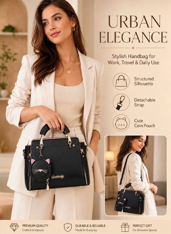 SHABILI Women Tote Bags Crossbody Shoulder Cross Bags Satchel Clutch, Ladies Premium Oxford Fabric Cat Charm Large Capacity Multi Pocket Purse, for College Student Daily Casual Travel Party Work Use - Image 2