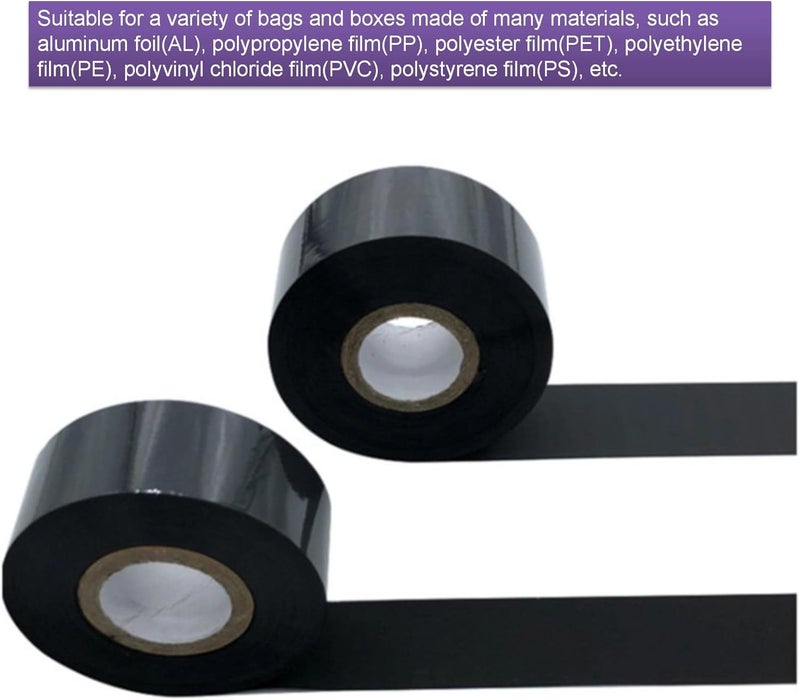 DEFMATE 12 لفات 30mm × 100m رقائق الختم الساخن الأسود شريط النقل الحراري الراتنج لآلة الطابعة الكود، شريط أسود لآلة الترميز - Image 5