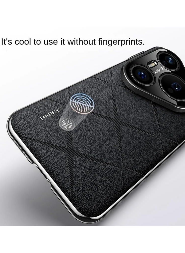 Case Compatible with Huawei Pura 80 Pro/80 Pro Plus, Slim Shockproof Metal Lens Protective Quilted Pattern Leather Cover - Image 3