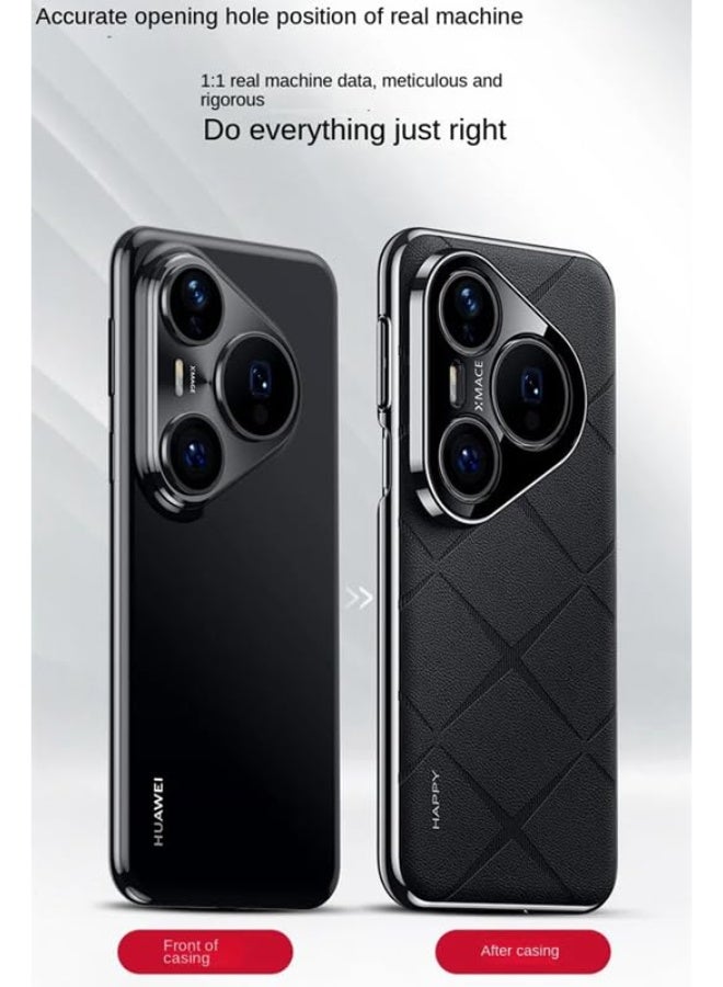 Case Compatible with Huawei Pura 80 Pro/80 Pro Plus, Slim Shockproof Metal Lens Protective Quilted Pattern Leather Cover - Image 4