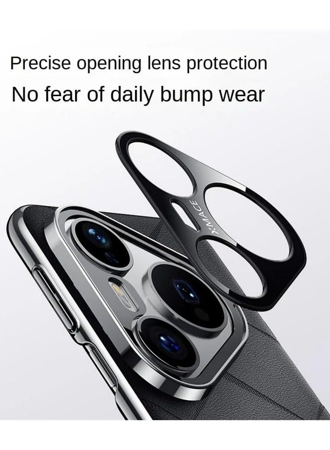 Case Compatible with Huawei Pura 80 Pro/80 Pro Plus, Slim Shockproof Metal Lens Protective Quilted Pattern Leather Cover - Image 2