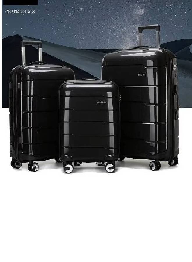 إن كي أكس مجموعة حقائب سفر صلبة سوداء أنيقة بعجلات دوارة، مجموعة من 3 قطع، مقاس 20×24×28 بوصة - Image 1