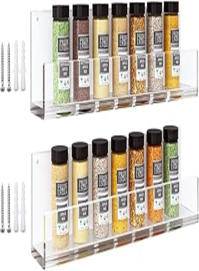 MaxGear Spice Rack Pantry Organizer Spice Racks Wall Mount Spice Shelf Acrylic Shelf Spice Storage, 15inX2.6in 2 Pack