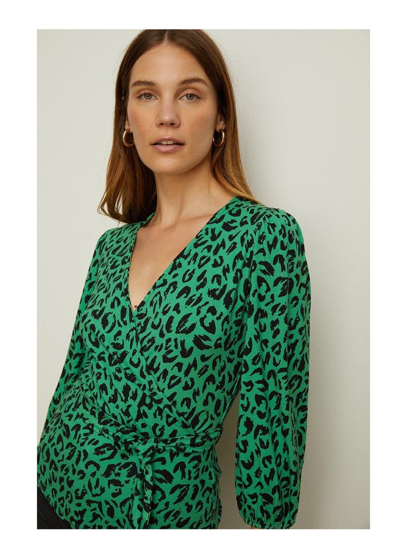 Oasis - Jersey Animal Wrap Top - Image 1