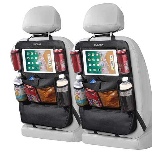 LUCMO Car Backseat Organizer with Touch Screen Tablet Holder-2 Pcs,9 Storage Pockets Car Storage Organizer, Protectors Kick Mats Travel Accessories for Kids-Black - Image 1