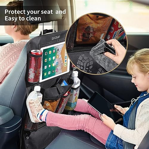 LUCMO Car Backseat Organizer with Touch Screen Tablet Holder-2 Pcs,9 Storage Pockets Car Storage Organizer, Protectors Kick Mats Travel Accessories for Kids-Black - Image 3