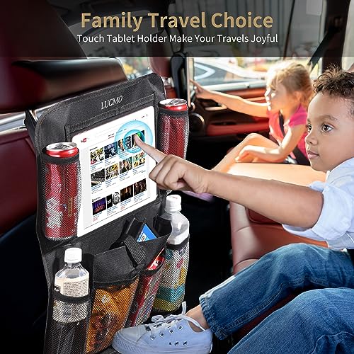 LUCMO Car Backseat Organizer with Touch Screen Tablet Holder-2 Pcs,9 Storage Pockets Car Storage Organizer, Protectors Kick Mats Travel Accessories for Kids-Black - Image 5