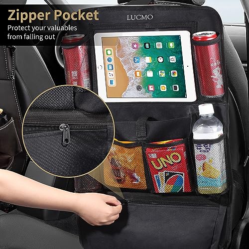 LUCMO Car Backseat Organizer with Touch Screen Tablet Holder-2 Pcs,9 Storage Pockets Car Storage Organizer, Protectors Kick Mats Travel Accessories for Kids-Black - Image 4