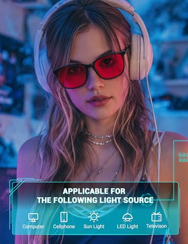 TIJN Sleep Glasses for 99.9% Blue Green Light Blocking for Women Men Dual AR Coating Red Lens for Computer Gaming, TR90 - Image 3
