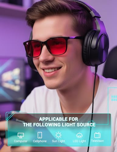 TIJN Sleep Glasses for 99.9% Blue Green Light Blocking for Women Men Dual AR Coating Red Lens for Computer Gaming, TR90 - Image 2