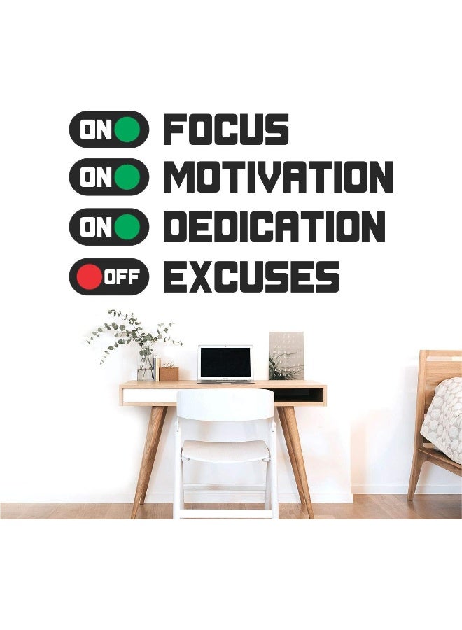 StickMe 'Focus Motivation Dedication On Excuses Off - Inspirational - Motivational - Quotes - Wall Sticker' -SM641 (Multi Colour, Vinyl - 90cm X 50 cm) - Image 1