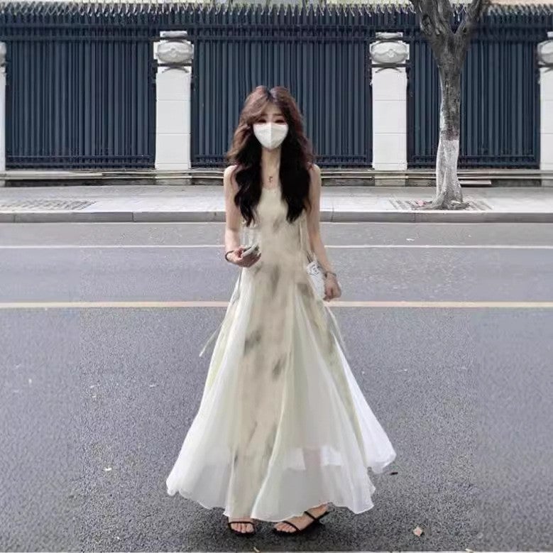 New Chinese Style Sling dress Womens Fashion Urban Leisure Niche Design Sense New Artistic Elegant National Style Long Dress Picture color