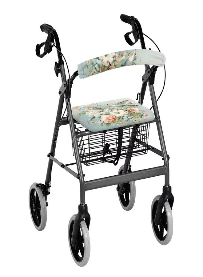 Hechitok Hummingbird Floral Walker Seat Covers for Seniors Reusable Rollator Walker Seat Cushion Cover Washable Rollator Walker Seat and Backrest Covers - Image 1