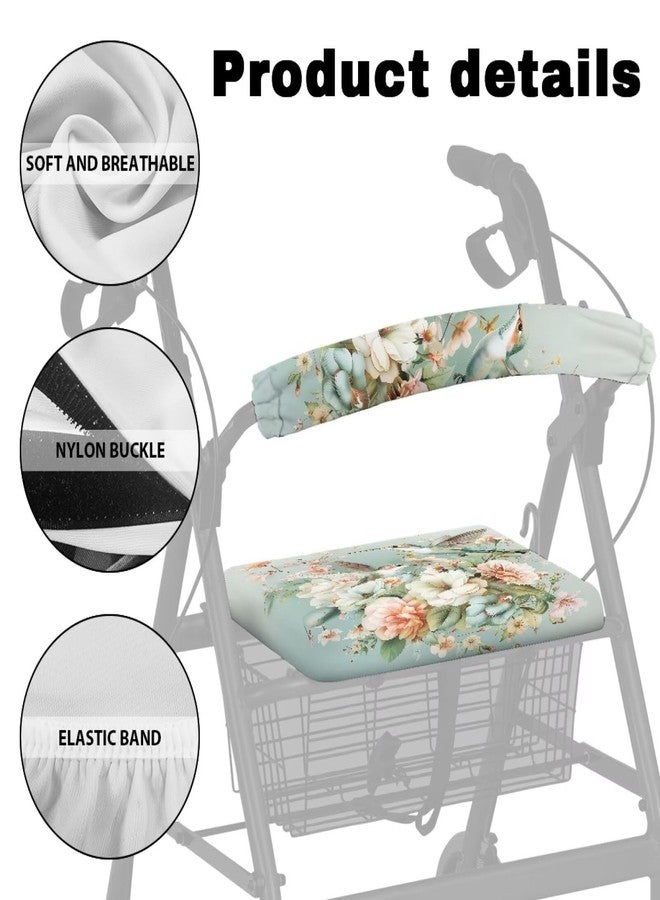 Hechitok Hummingbird Floral Walker Seat Covers for Seniors Reusable Rollator Walker Seat Cushion Cover Washable Rollator Walker Seat and Backrest Covers - Image 4