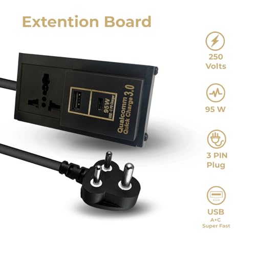 MX Extension Board – Universal 3‑Pin Socket + 95 W USB‑C Power Delivery & USB‑A Port | 1.5 m Heavy‑Duty Cable | Flame‑Retardant Body, Safety Shutter, 6–13 A Rated - Image 5
