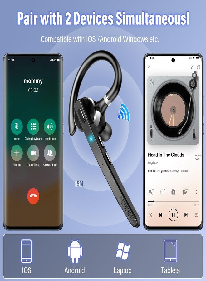 Thunelec Wireless Bluetooth Headset Earpiece, Hands Free Headset with Mute Button, Gray - Image 5