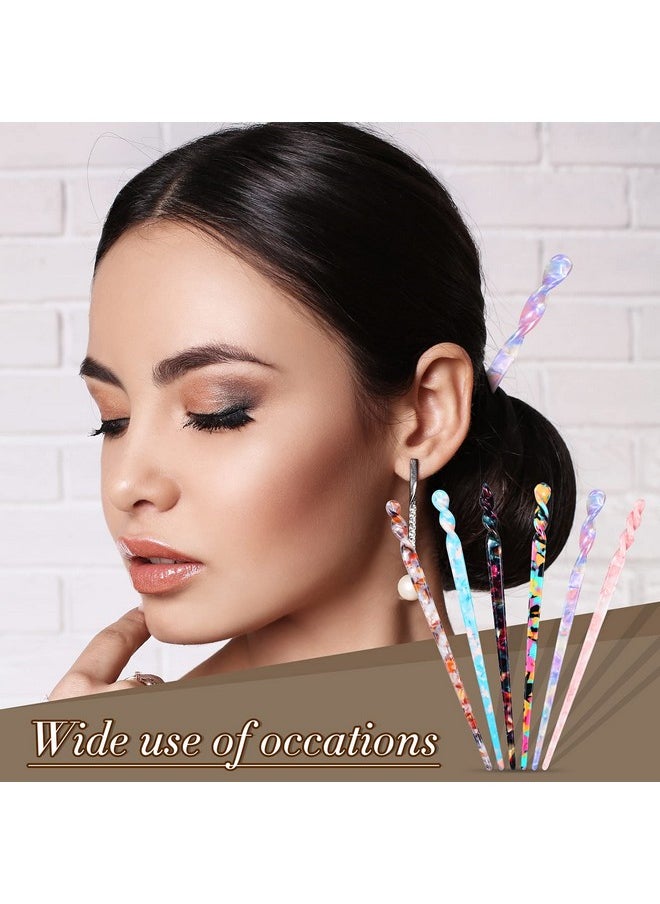 Waydress - 6 Pcs Acetate Hair Stick Tortoise Shell Hairpin Chopstick Hair Accessories Leopard Print Hair Pin Retro Hairpins Disk Hair Stick Hair Styling Pin With Flannelette Bag For Women Girl - Image 1