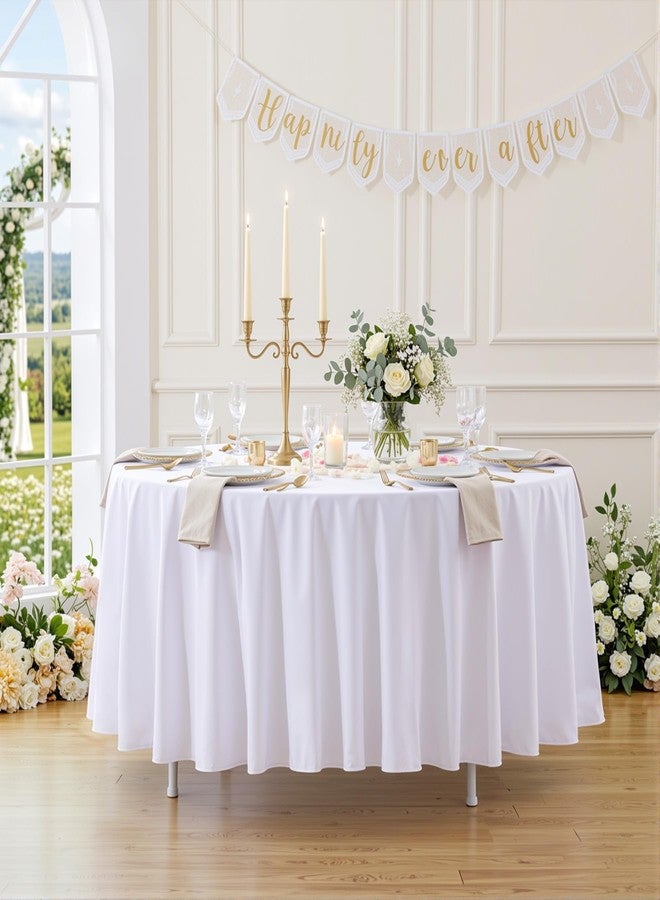 HB HBB MAGIC 90 Inch Round White Tablecloth 4 Pack - Reusable Washable Polyester White Table Cover Fits Round Table for Wedding, Baby Showers, Birthday Party, Buffet, Banquet Decorations - Image 2