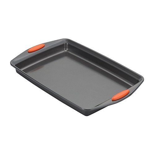 Rachael Ray Nonstick Bakeware Set with Grips, Nonstick Cookie Sheets / Baking Sheets - 3 Piece, Gray with Orange Grips - Image 3